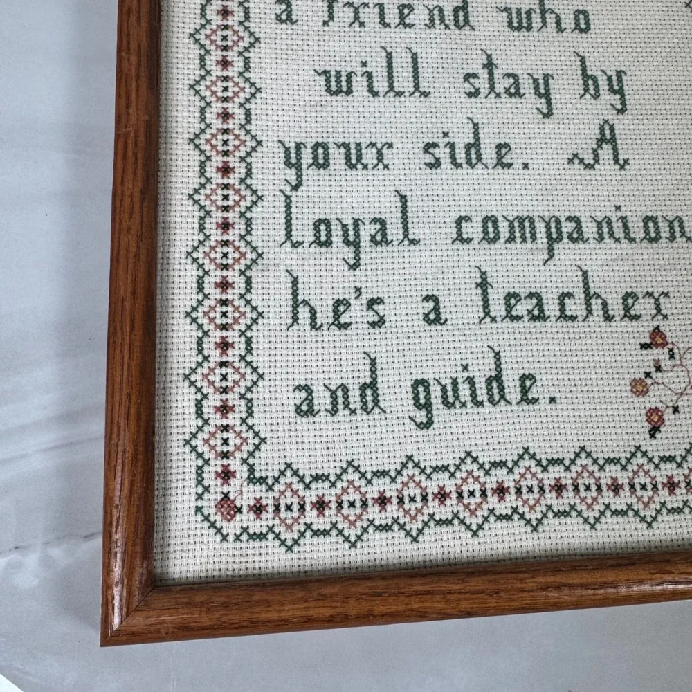 Vintage 1985 Finished Cross Stitch A Father is a Friend Poem Framed Father's Day